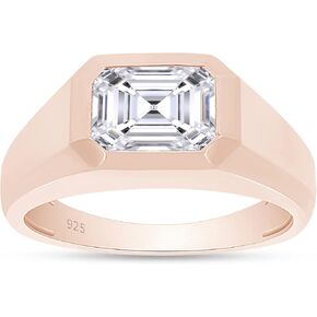 SAVEARTH DIAMONDS 1 3/4 Carat 8x6MM Emerald Cut Lab Created Moissanite Diamond Signet Wedding Band Ring For Men In 14K Gold Over Sterling Silver (VVS1 Clarity, 1.75 Cttw)