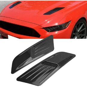 Qiilu Engine Hood Air Outlet Vent Moulding Cover Trim, Universal Front Hood Air Vent Decor Carbon Fiber Fit for Mustang 2015‑2017(1 Pair)