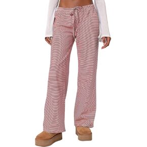 Ugerlov Women's Wide Leg Striped Pants Casual Drawstring Elastic Low Rise Pajama Pants Lounge Wear Trousers