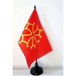 AZ FLAG Midi-Pyrénées - علم طاولة Occitania 5 بوصة × 8 بوصة - منطقة ميدي بيرينيه الفرنسية - علم مكتب Occitanie 21 × 14 سم - عصا وقاعدة بلاستيكية سوداء