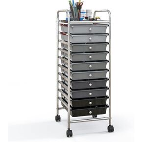 10 Drawer Storage Cart, Rolling Cart with Lockable Wheels, Trolley Utility Cart with Removable Drawers, Mobile Organizer with Handle for Living Room Kitchen Home Office (Gradient Pink)