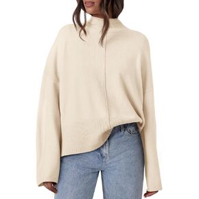 PRETTYGARDEN Womens Sweaters Fall 2024 Long Sleeve Ribbed Knit Pullover Loose Mock Neck Lightweight Casual Sweater Tops