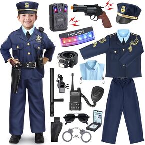 G.C Kids Police Costume Boys Cop Costumes with Shoulder Light Recorder Girls Police Officer Gear Halloween Career Day Gifts