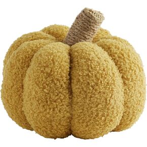 Mud Pie, Yellow, Shearling Fablic Pumpkin Décor, Small, 6" x 8" Dia
