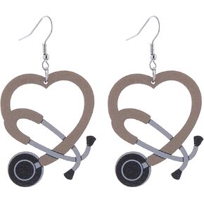 Coadipress Nurse Earrings for Nurse Doctor Colorful Stethoscope Earrings Lightweight Wooden Love Heart Drop Earrings Doctor Nurse Appreciation Jewerly Gifts