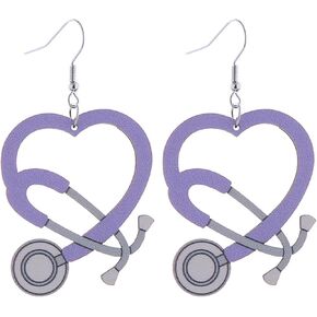 Coadipress Nurse Earrings for Nurse Doctor Colorful Stethoscope Earrings Lightweight Wooden Love Heart Drop Earrings Doctor Nurse Appreciation Jewerly Gifts in Kuwait