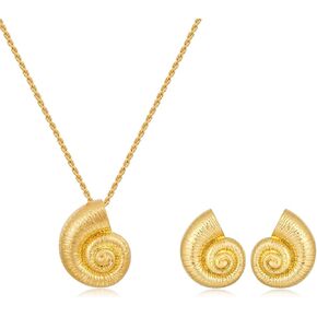 WOWORAMA Gold Conch Shell Earrings and Necklace Set for Women Conch Seashell Jewelry Set