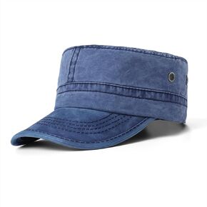 meioro Washed Cotton Military Caps Unisex Adjustable Cadet Army Cap Classic Vintage Captain Hat Flat Top Cap