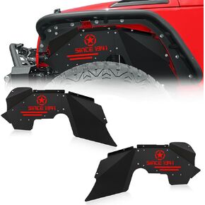 Front Inner Fender Liners Compatible with 2007-2018 Jeep Wrangler JK & JKU Unlimited Sport Sahara Rubicon, Bolt-on Style Fenders Flares Wheel Well Cover Steel Mud Guards (2/4 Doors)