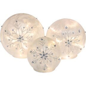 LumaBase Battery Operated Glass Snowflake Globes - Set of 3