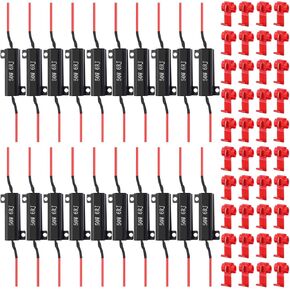 20 Pack 50W 6ohm Load Resistor Turn Signal LED Resistor Kit Fix Fast Flash Blink Error Code Flickering LED Light Resistor for Light Bulb Headlight Tail Light License Plate Lights DRL (Green)