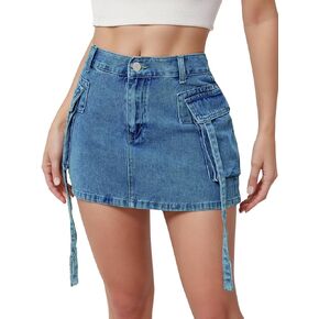 Jean Skirt for Women Denim Skirt Stretchy Y2K Cargo Skirt with Pockets Low Waist Jean Skirts