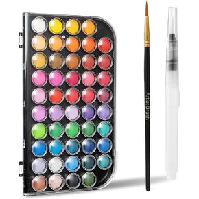 Watercolor Paint Set, 48 Color Watercolor with 10 PCS Nylon Brushes,6 PCS Refillable Water Brush Pen, 12 Page Pad and 2 PCS Art Sponges. Watercolor Paint set for Adults,Children and Beginners