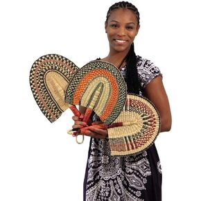 One Burkina Faso African Hand Fan Woven 16" Long for Women & Men | Home Decoration