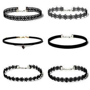 6PCs Black Velvet Choker Necklaces Set Vintage Tattoo Lace Choker Necklace Classic Gothic Trendy Sexy For Women