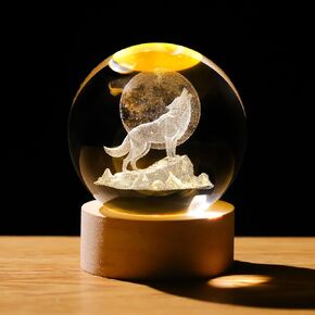 Crystal 3D Lion 2.36in Ball Figurine Gifts for Him Husband, Collectible Glass Animal Art Sphere for Room with Wooden Light Base, Keepsakes for Lion Lovers Home Decor Paperweight in Kuwait
