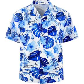 Men's Short Sleeve Hawaiian Shirt Loose Fit, Floral Print Tropical Cruise Beach Button Down Aloha Shirt