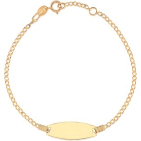 UNICORNJ 14k Gold ID Bracelet Engravable Girls Boys Kids Baby Infant, Personalized Figaro Curb Chain Name Bracelets for Babies Newborn Toddler Child Girl Boy Yellow Gold, Made in Italy