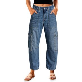 PLNOTME Womens Cargo Barrel Jeans High Waisted Boyfriend Baggy Denim Pants with 6 Pockets in Saudi Arabia