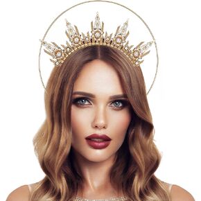 Gold Halo Crown Headpiece - Spiked Headwear Queen Headband Surburst Halo Crown