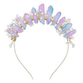 Quartz Crystal Crown Headpiece - Goddess Mermaid Headband Fairy Crown Bridal Handmade Costume for Wedding Festival Photoshoot Halloween Headdress