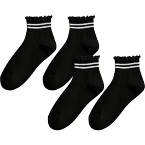 Womens Striped Ruffle Ribbed Crew Frilly Socks Cute Dot Athlete Ankle Cotton Casual Sock Size5-9