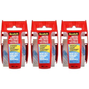 Scotch Heavy Duty Shipping Packaging Clear Tape, 1.5" Core, 1.88" x 22.2 Yard, Red Dispenser (3-Pack)