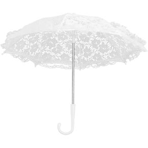 White Lace Embroidery Umbrella, Parasol Vintage Craft Flowers Photography Prop Children Stage Performance Mini Decorative Decoration Kids Women Wedding Party Photo Props Lady Costu
