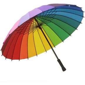 VTG Multicolour Windproof Rainbow Umbrella Sun/Rain Parasol Wedding Party Decor 24K