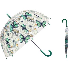 ThreeH Women's Clear Bubble Umbrella Transparent Dome Coverage Windproof Rainproof with Beautiful Buttefly Flower Patterns in Kuwait