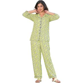 Yash Gallery Women's Floral Printed Night Suit - Green