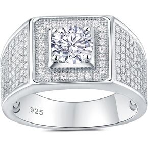 Mens Moissanite Wedding Band 925 Sterling Silver Promise Rings For Him Round Cut Eternity Engagement Size 8-13