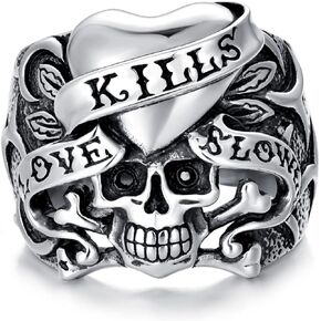 925 Sterling Silver Skull Crossbones Ring for Men Heavy Large Biker Punk Rock Gothic Jewelry Gifts for Father Brother Husband Son Boyfriend Teens Size 8 9 10