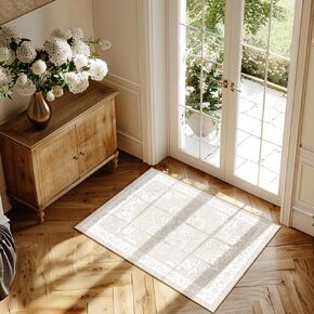 BESTSWEETIE Area Rugs 8x10 for Living Room, Washable Rugs 8x10, Soft Boho Rugs Non Slip Carpet, Low Pile Doormat Vintage Rug for Dining Room Bedroom Indoor-Cream/Light Ivory/Beige