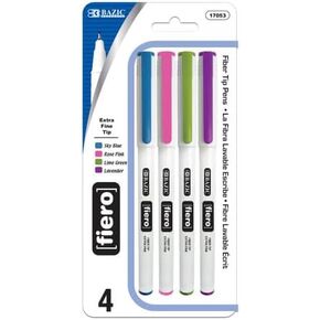 BAZIC Fiero Fancy Color Fiber Tip Fineliner Pen (4/Pack)