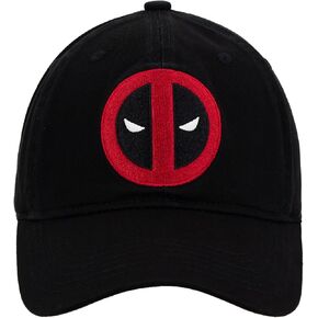 Marvel Deadpool Dad Hat, Stitched Face Logo Cotton Adjustable Baseball Cap with Curved Brim, Black, One Size