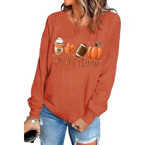 BOMYTAO Fall Sweatshirt for Women Tis The Season Pumpkin Maple Leaf Pullovers Tops Game Day Football Long Sleeve Shirts