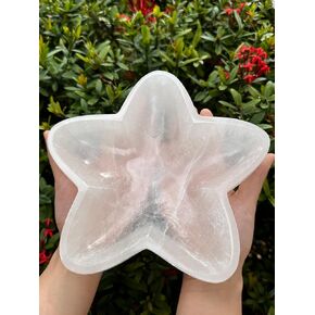 Jumbo Selenite Star Bowl, 8" Selenite Star Shaped Dish Bowl, Crystal Polished Cleansing Charging Healing Gemstone Bowl