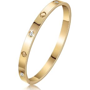 Hinge Bangle Bracelet Stainless Steel 18K Gold Plated with Love 5A Grade Cubic Zirconia, Friendship Love Bracelet Jewelry gifts for women