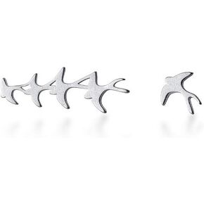 Swallow Bird Sterling Silver Earrings for Women Cute Hummingbird Cuff Wrap Crawler Climber Stud Earrings Asymmetrical Brushed Animal Post Pin Delicate Piercing Ear Jewelry (Silver)