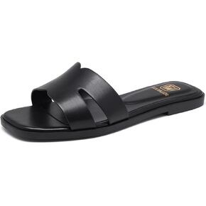 Women's Flat Slide Sandals Fashion Square Open Toe Slip On Casual Beach Slippers for 2024 Summer