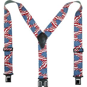 Perry Suspenders Mens Elastic Hook End American Flag Suspenders (Tall Available), Regular, Red