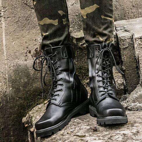 Leather Steel Toe Military Ankle Boots,special Forces Combat Training Boots Outdoor Hiking Boots Non-Slip Men High-top Autumn Winter Keep Warm Casual Shoes,Black-43 in Saudi Arabia