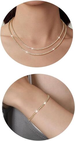Silver Layered Necklaces for Women Trendy Shiny Twisted Rope Chain Necklace Dainty 925 Sterling Silver Plated Choker Necklace with Bracelet Jewelry Set for Women in Saudi Arabia