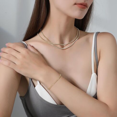 Silver Layered Necklaces for Women Trendy Shiny Twisted Rope Chain Necklace Dainty 925 Sterling Silver Plated Choker Necklace with Bracelet Jewelry Set for Women in Saudi Arabia