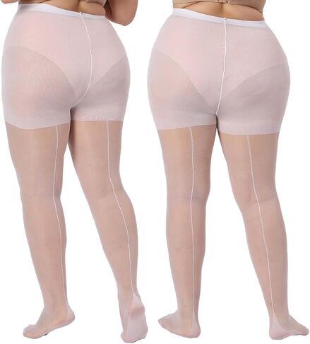 زوجان من الجوارب النسائية ذات الحجم الكبير بدرزة خلفية شفافة 20D، جوارب طويلة للتحكم مع أصابع معززة in Kuwait