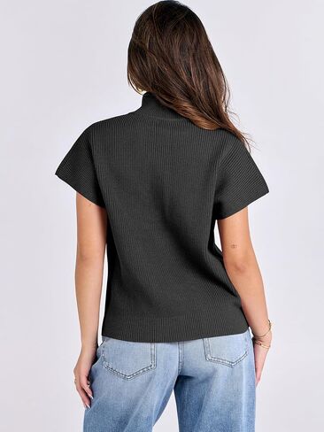 ANRABESS Womens Pullover Sweaters V Neck Button Down Short Sleeve Sweater Vest Loose Casual Knit Tops 2024 Fall Outfits in Saudi Arabia