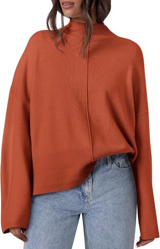 PRETTYGARDEN Womens Sweaters Fall 2024 Long Sleeve Ribbed Knit Pullover Loose Mock Neck Lightweight Casual Sweater Tops in Kuwait