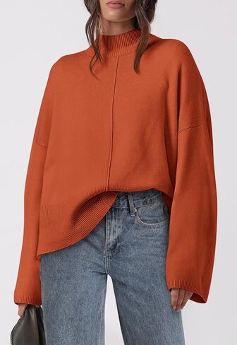 PRETTYGARDEN Womens Sweaters Fall 2024 Long Sleeve Ribbed Knit Pullover Loose Mock Neck Lightweight Casual Sweater Tops in Kuwait