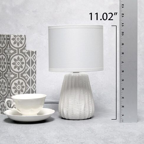 تصاميم بسيطة LT1138-GRY 11.02 "مصباح مكتب طاولة بجانب السرير بتصميم صغير تقليدي وحديث مصنوع من السيراميك مع غطاء من القماش المطابق لديكور المنزل، وغرفة النوم، ومنضدة، وغرفة المعيشة، والمدخل، رمادي in Kuwait